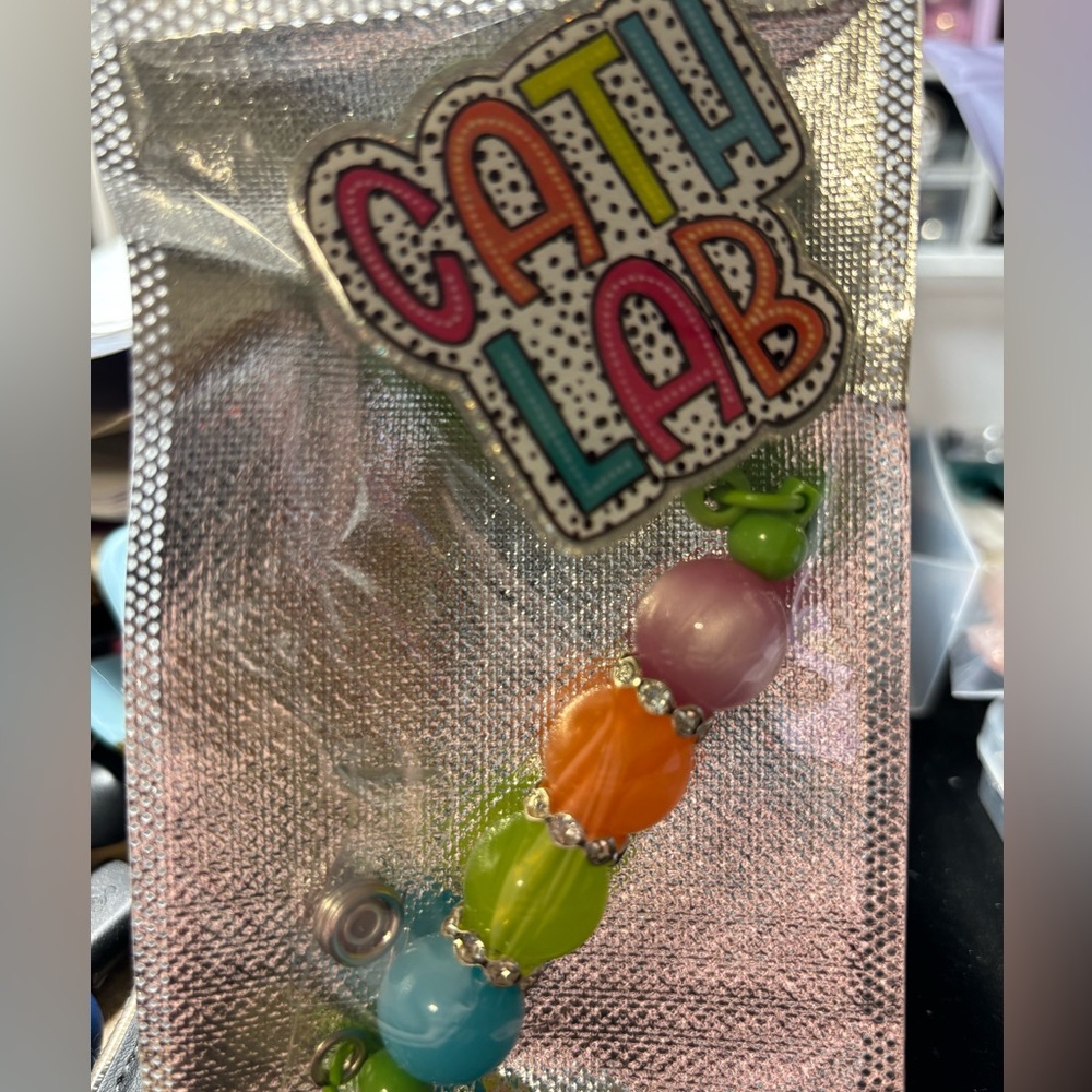 *handmade* cath lab beaded badge reel